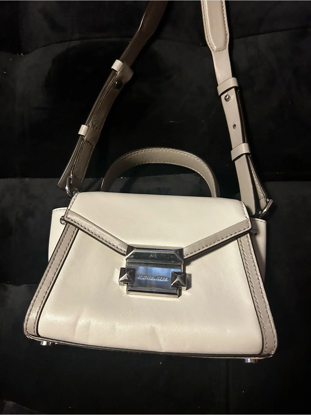 Tiny Michael Kors whitish Gray Structured Top-Handle Crossbody Bag
